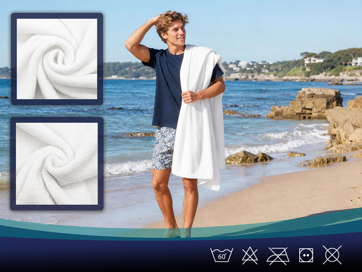 STRANDTUCH, 100x200 cm, 100% Baumwolle, Weiß - Weiß, Textil (100/200cm) - Zollner