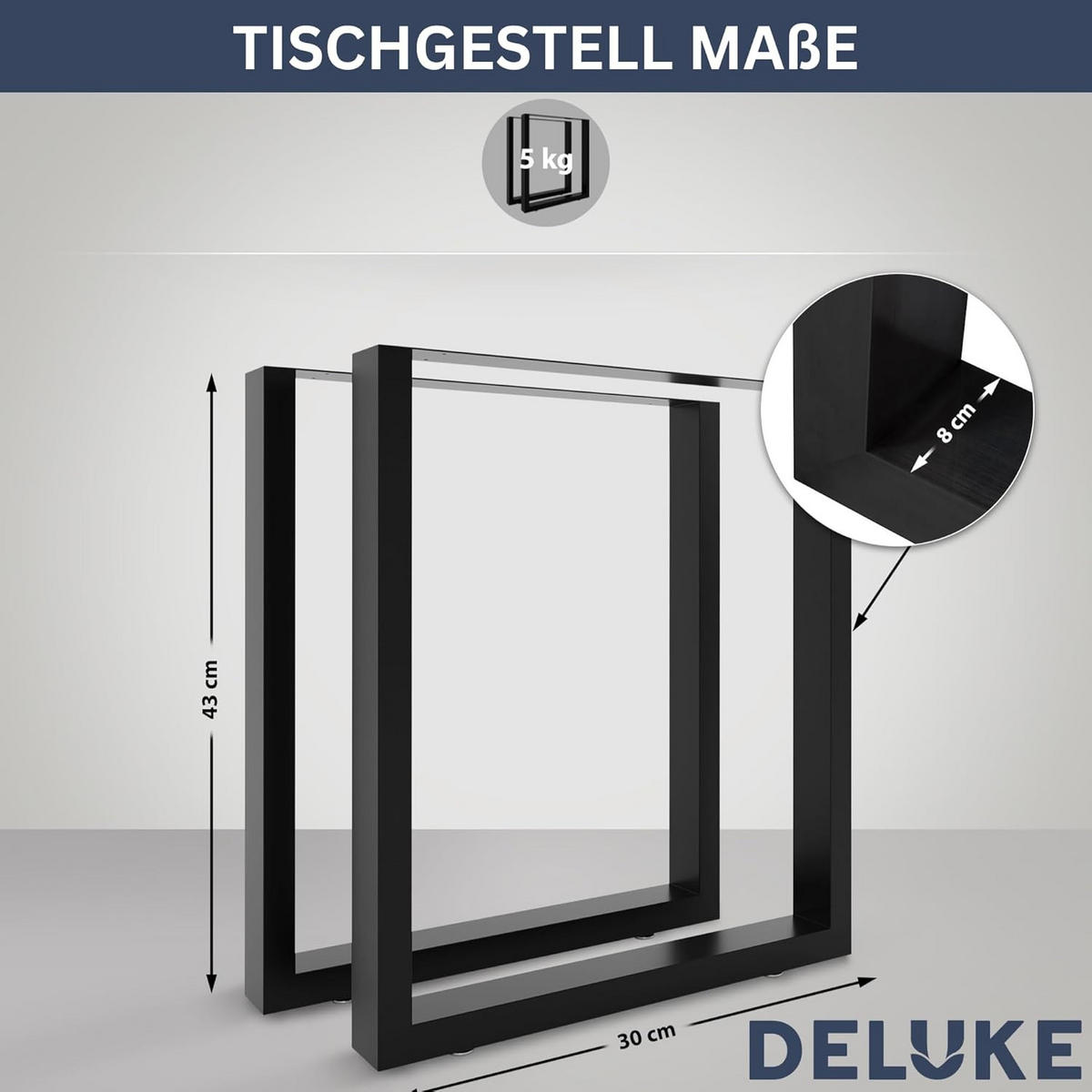 TISCHBEINE Metall CERMO Schwarz | 43x30cm HxB | 2er Set | inkl. Schrauben + Bodenschoner - Schwarz, Metall (30/72/8cm) - DELUKE