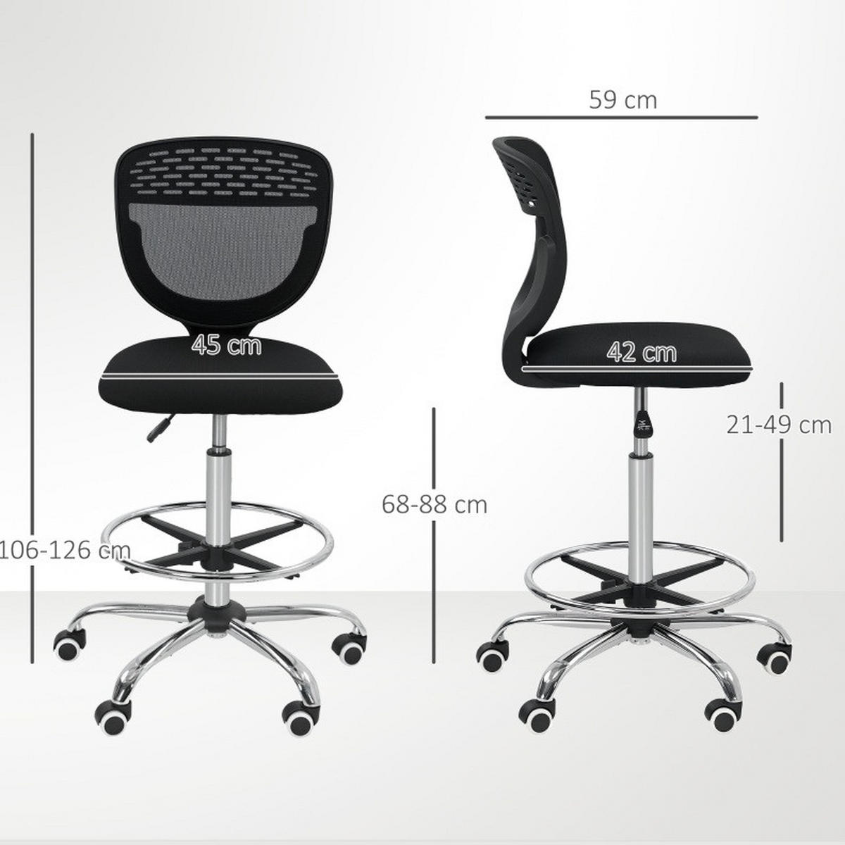 BÜROSTUHL, höhenverstellbarer Sitz 68–88 cm, gepolstert, 59/59/106–126 cm, schwarz - Schwarz, Kunststoff (59/126/59cm) - Redom
