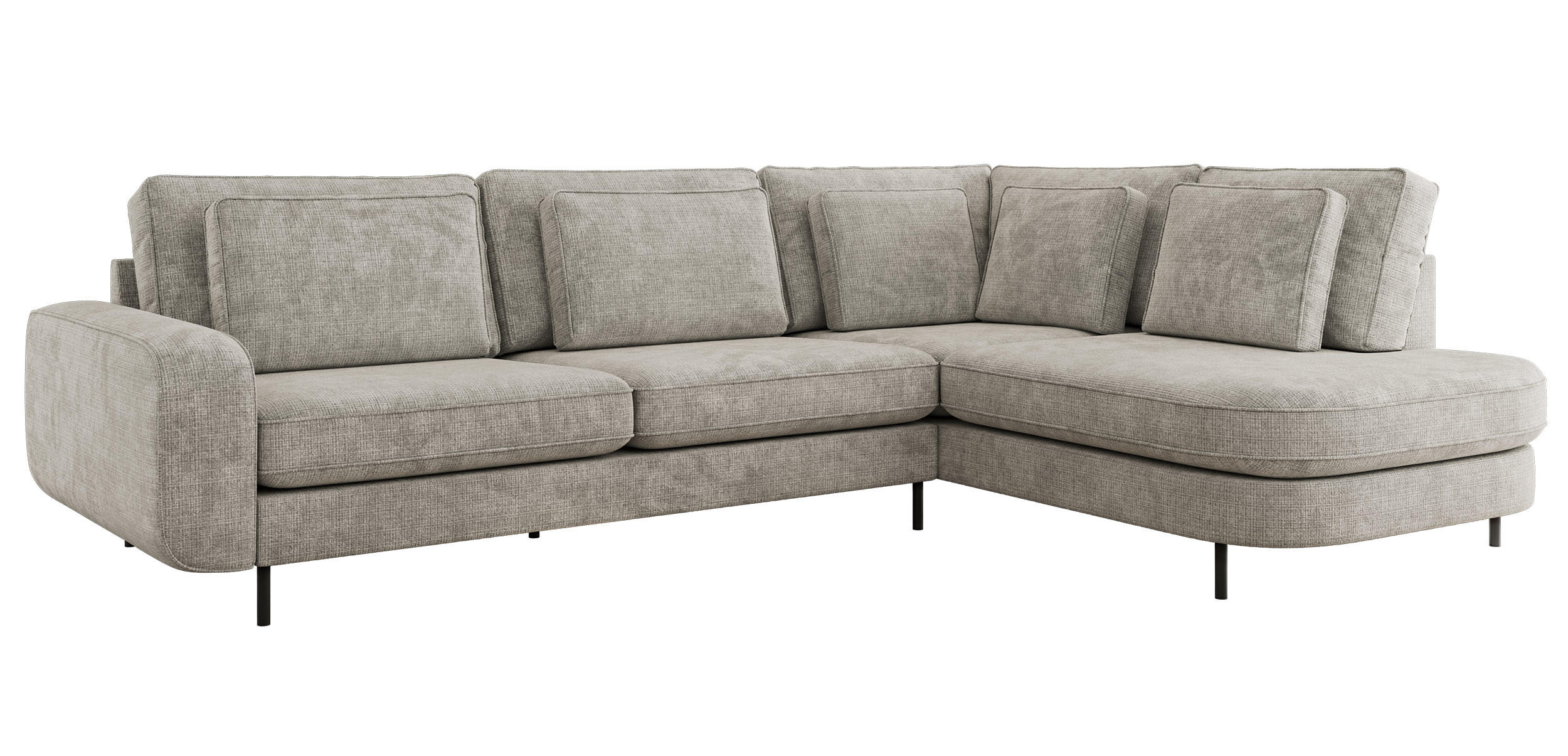 ROHOVÁ SEDAČKA CALENO L - Světle šedá hladký senil - Levá Strana - černá/světle šedá, kov/textil (317/225cm) - MKS
