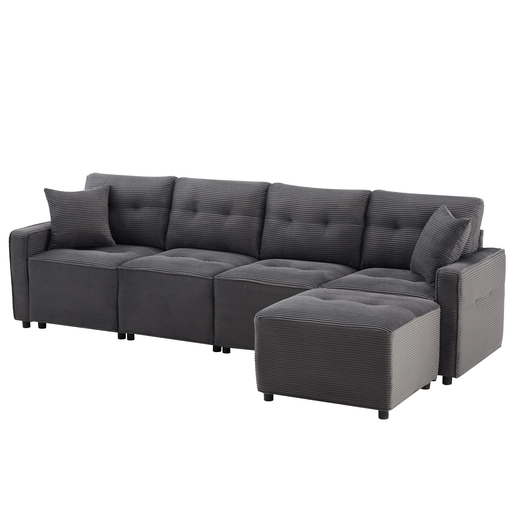 SOFA, 4-Sitzer, Stauraum, Hocker, Grau, 280x146x85cm - Grau, Textil (146/280cm) - FLIEKS