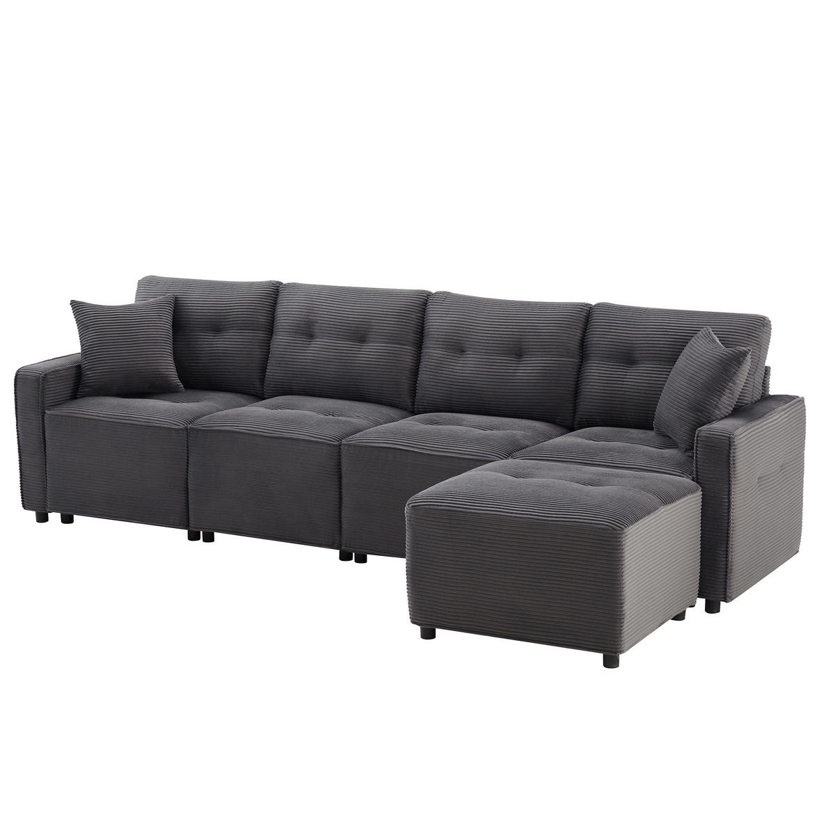 SOFA, 4-Sitzer, Stauraum, Hocker, Grau, 280x146x85cm - Grau, Textil (146/280cm) - FLIEKS