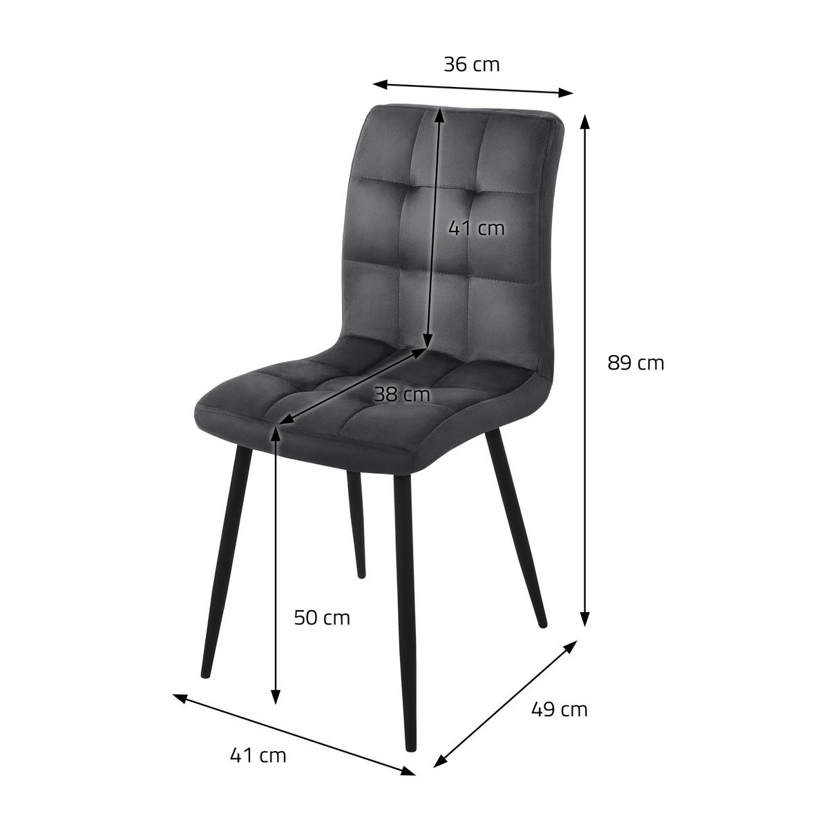 ESSZIMMERSTUHL Samt Anthrazit 4er Set - Anthrazit, Metall (41/89/49cm) - ML-DESIGN