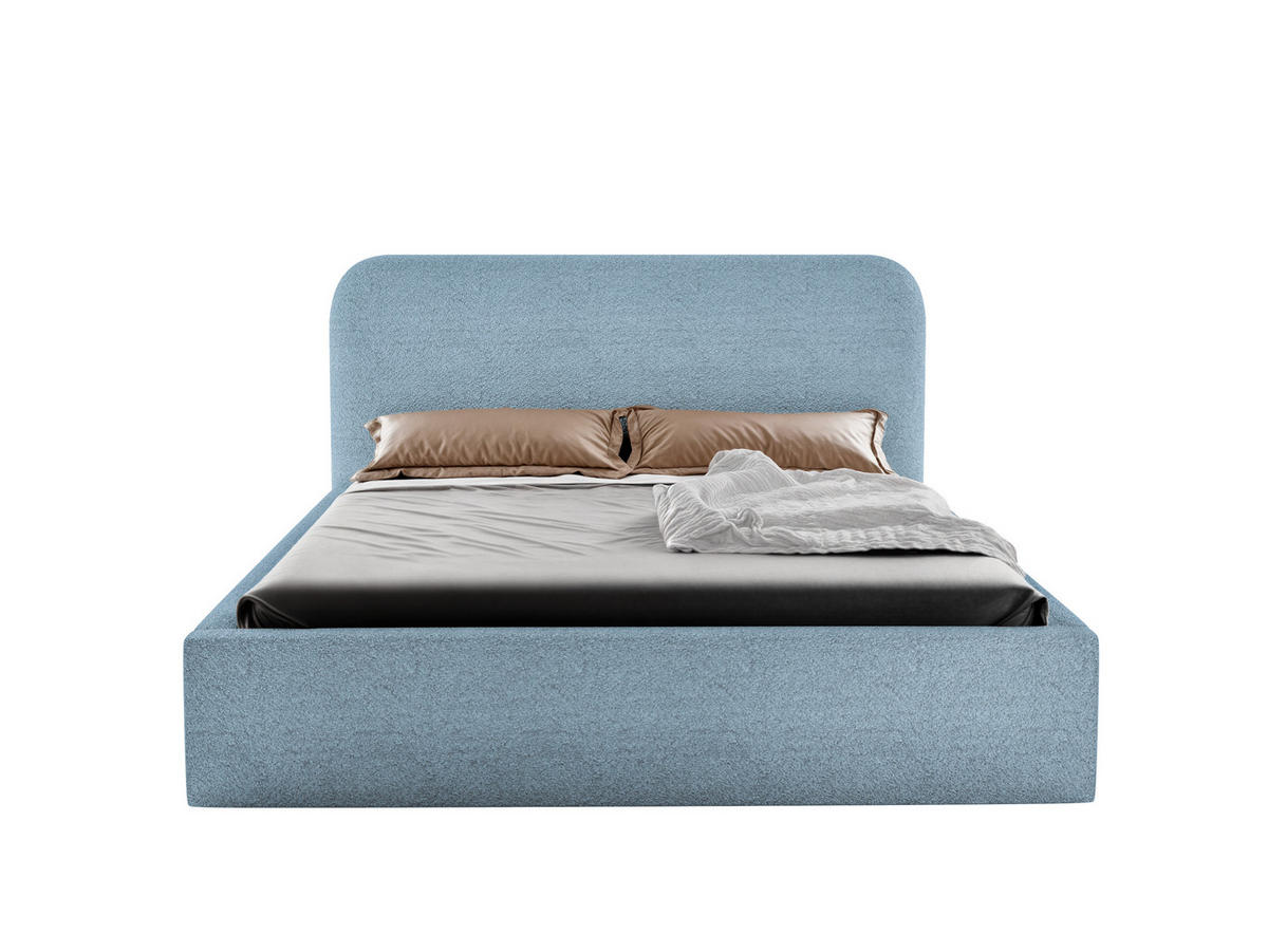 POLSTERBETT LAVINO 180x200 mit Bettkasten & Metallgestell – Bouclé Stoff MONTE Hellblau - Hellblau, Textil (180/200cm) - Luxkor24