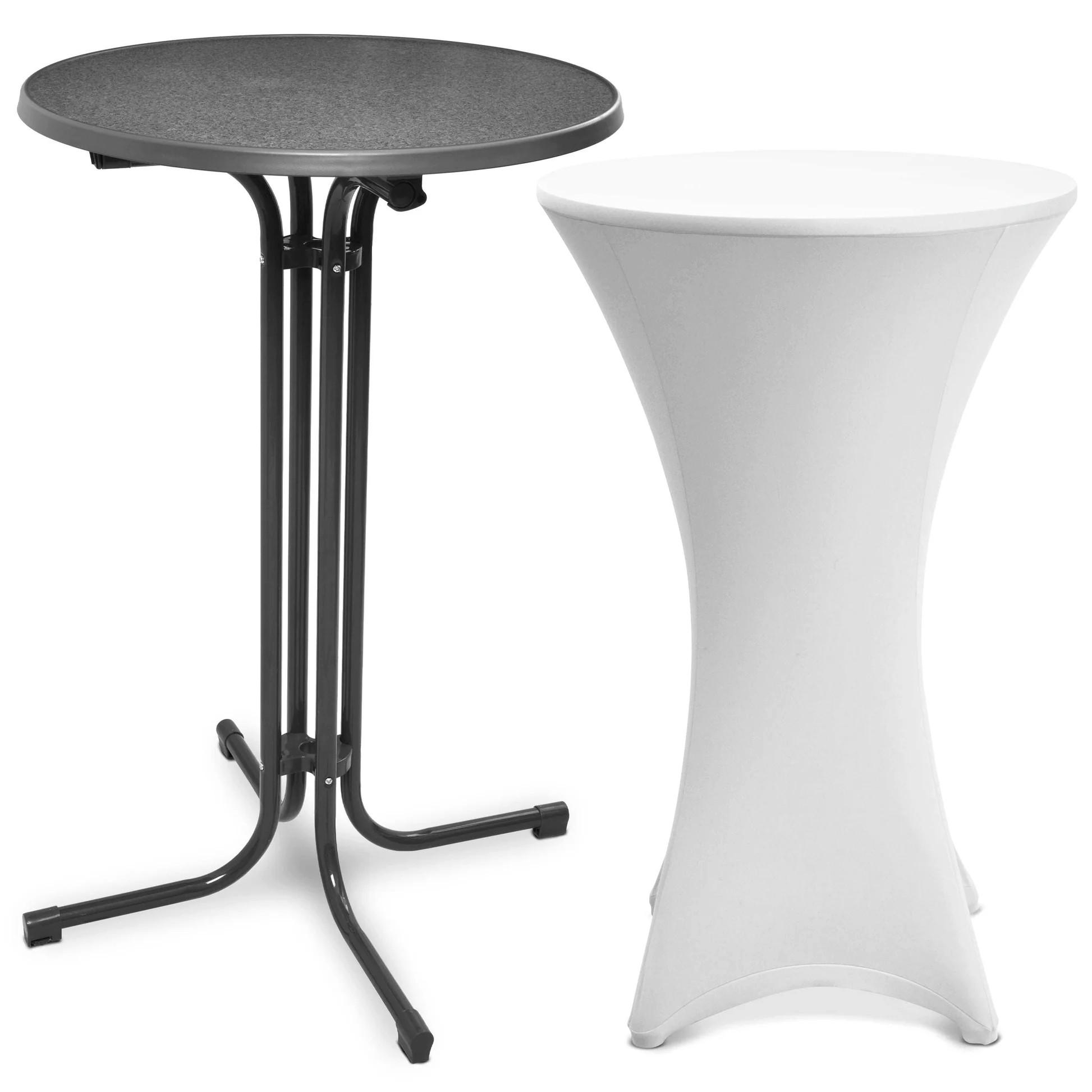 STEHTISCH Bellini Ø 70cm Grau mit Stella Stehtischhusse Ø 70cm Weiß - Weiß, Textil/Metall (70/70/110cm) - Beautissu 