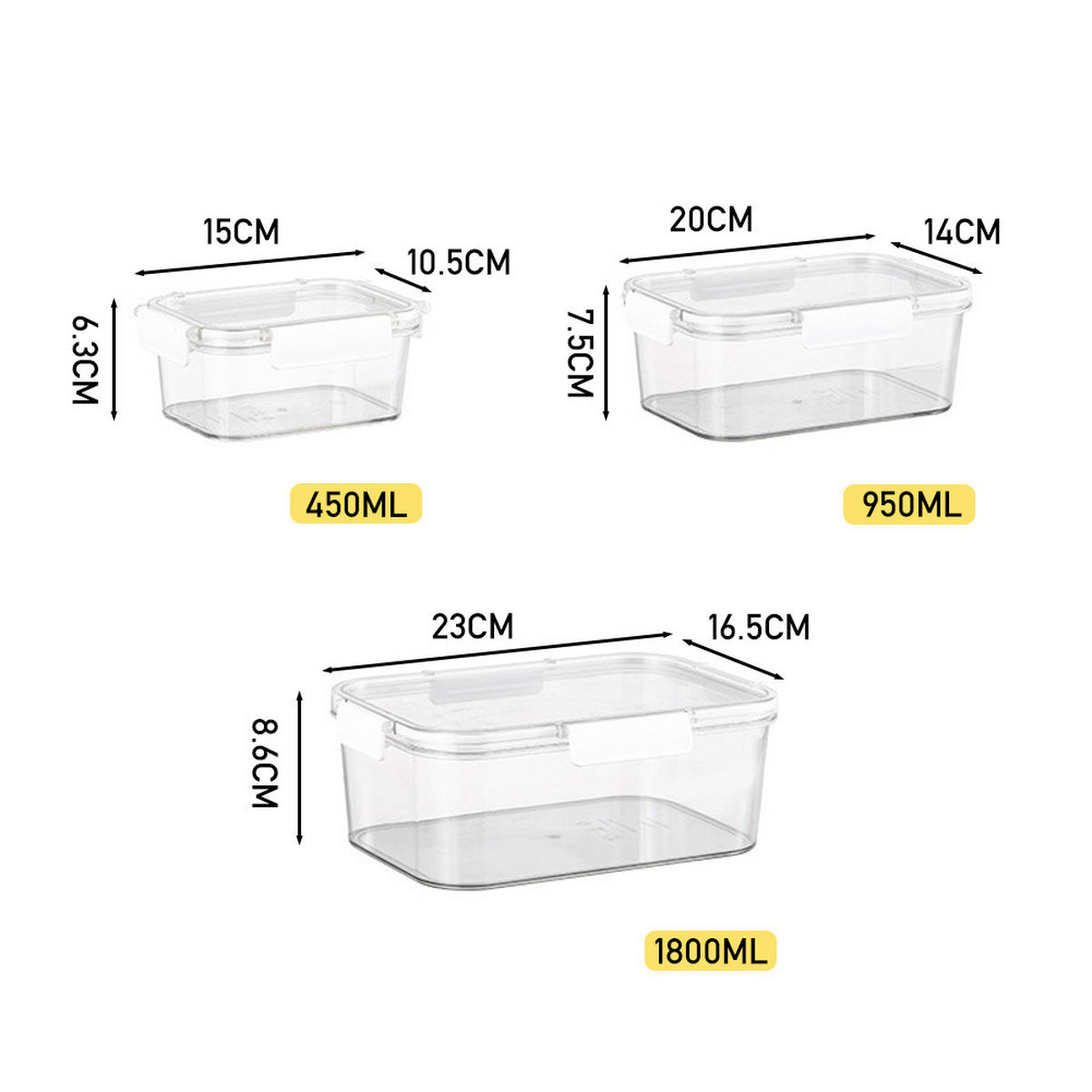 FRISCHHALTEDOSEN 3er-Set aus PP Kunststoff in Transparent Rechteckig 23 x 16,5 x 8,6 cm - Weiß, Glas (23/8.6/16.5cm) - Livingandhome