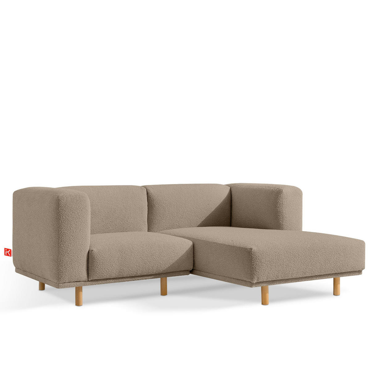ECKSOFA-RECHTS FOSERO, Bouclé - Greige/Buchefarben, Holz/Holzwerkstoff (204/155cm) - KONSIMO®