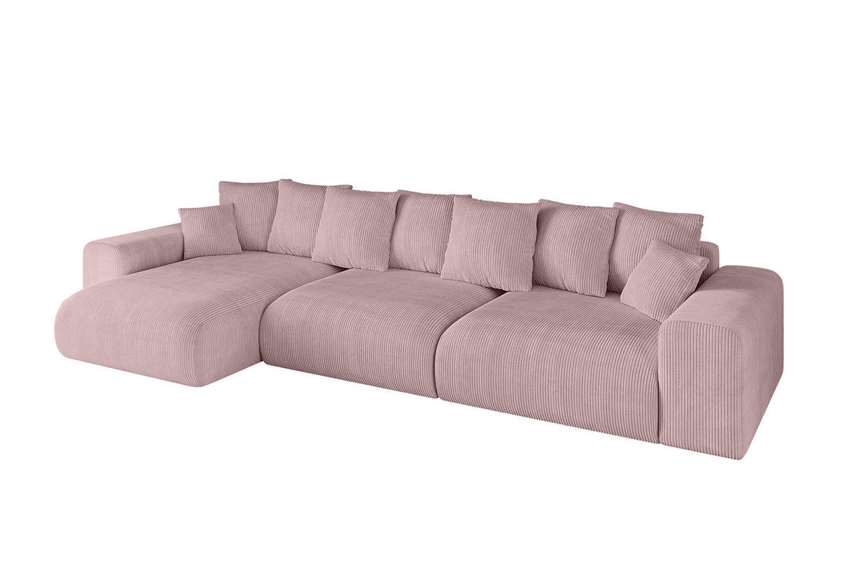ECKSOFA Ottomane links ESKAR-L 364x176x84 Rosa Cord - Schwarz/Rosa, Holzwerkstoff/Kunststoff (364/176cm) - ALTDECOR