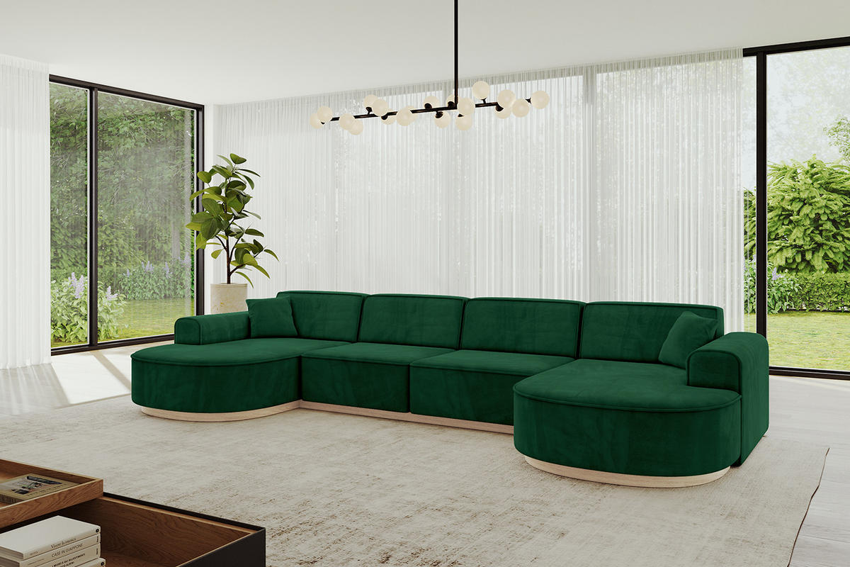 WOHNLANDSCHAFT MARI-U2-v1 - 388x171x83 cm Dunkelgrün Velours - Dunkelgrün, Holzwerkstoff/Textil (388/83/171cm) - ALTDECOR