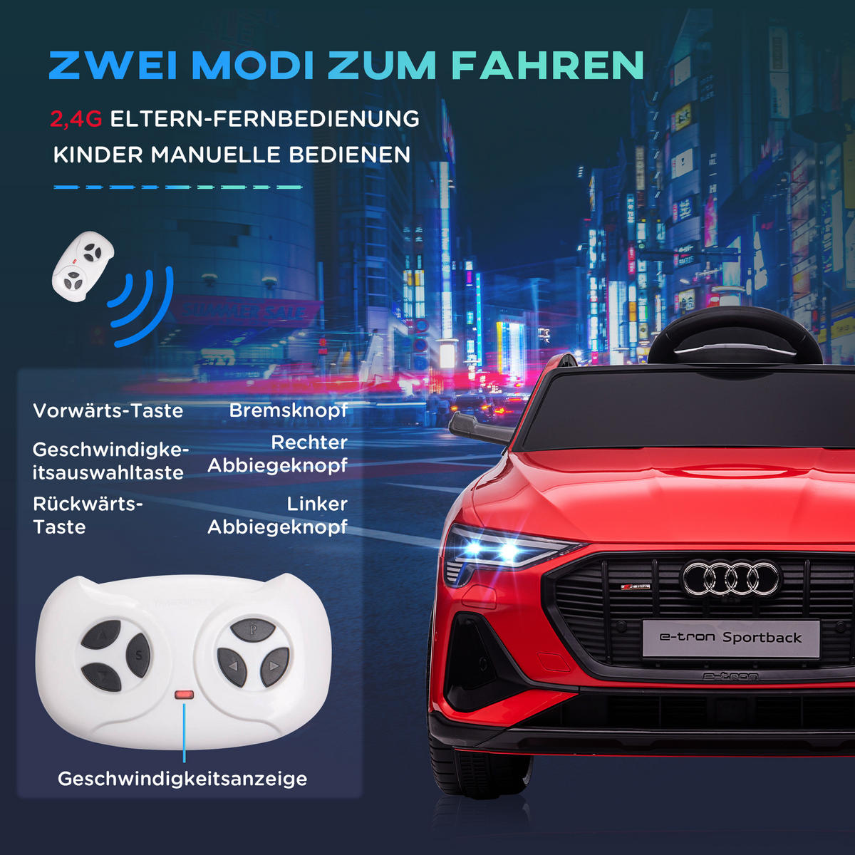 KINDER ELEKTROAUTO, Schwarz/Rot/Weiß, Kunststoff+ Stahl - Rot, Metall (108/60/47cm) - HOMCOM