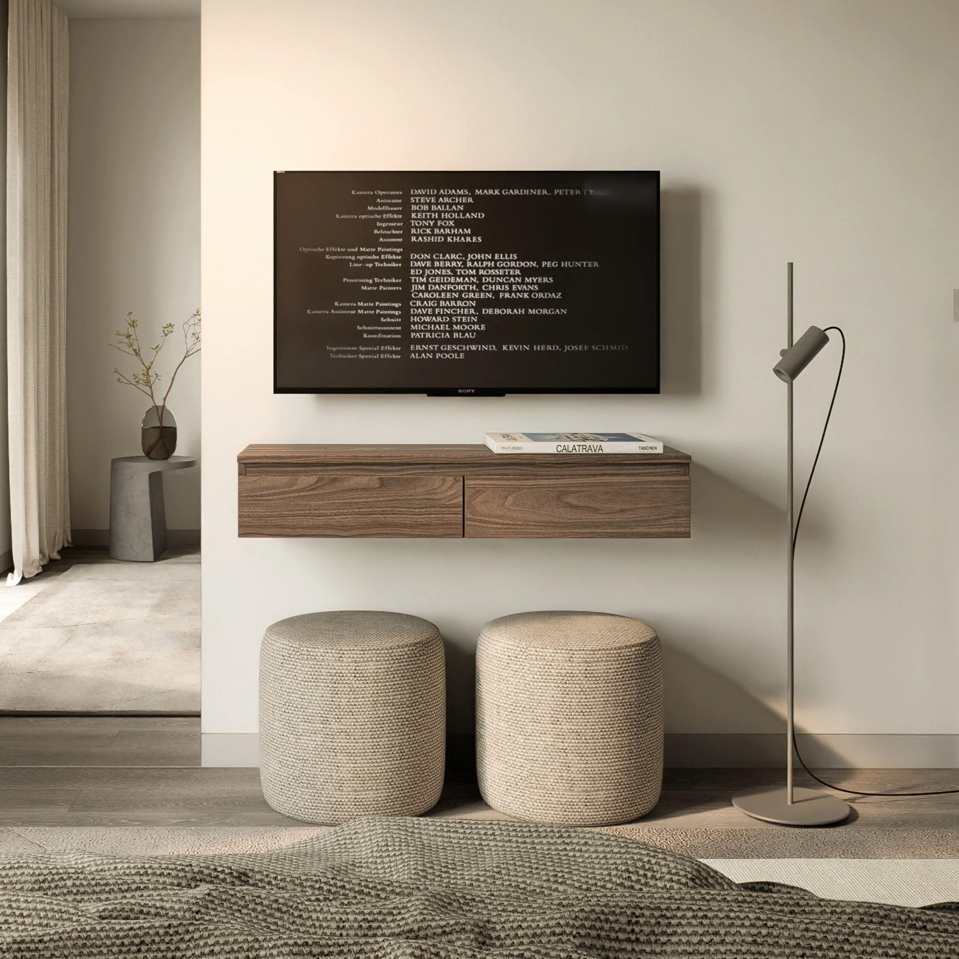 TV stolík Bemmi Slim dvojdverový, dekor orech Wisconsin, 100 cm - tmavohnedá, kompozitné drevo (100/18.2/31.6cm) - Selsey