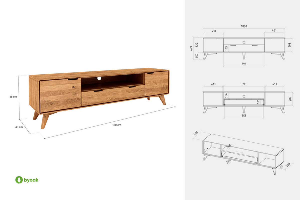 GREG HIFI-SCHRANK Wildeiche - Wildeiche, Holz (180/48/40cm) - byoak