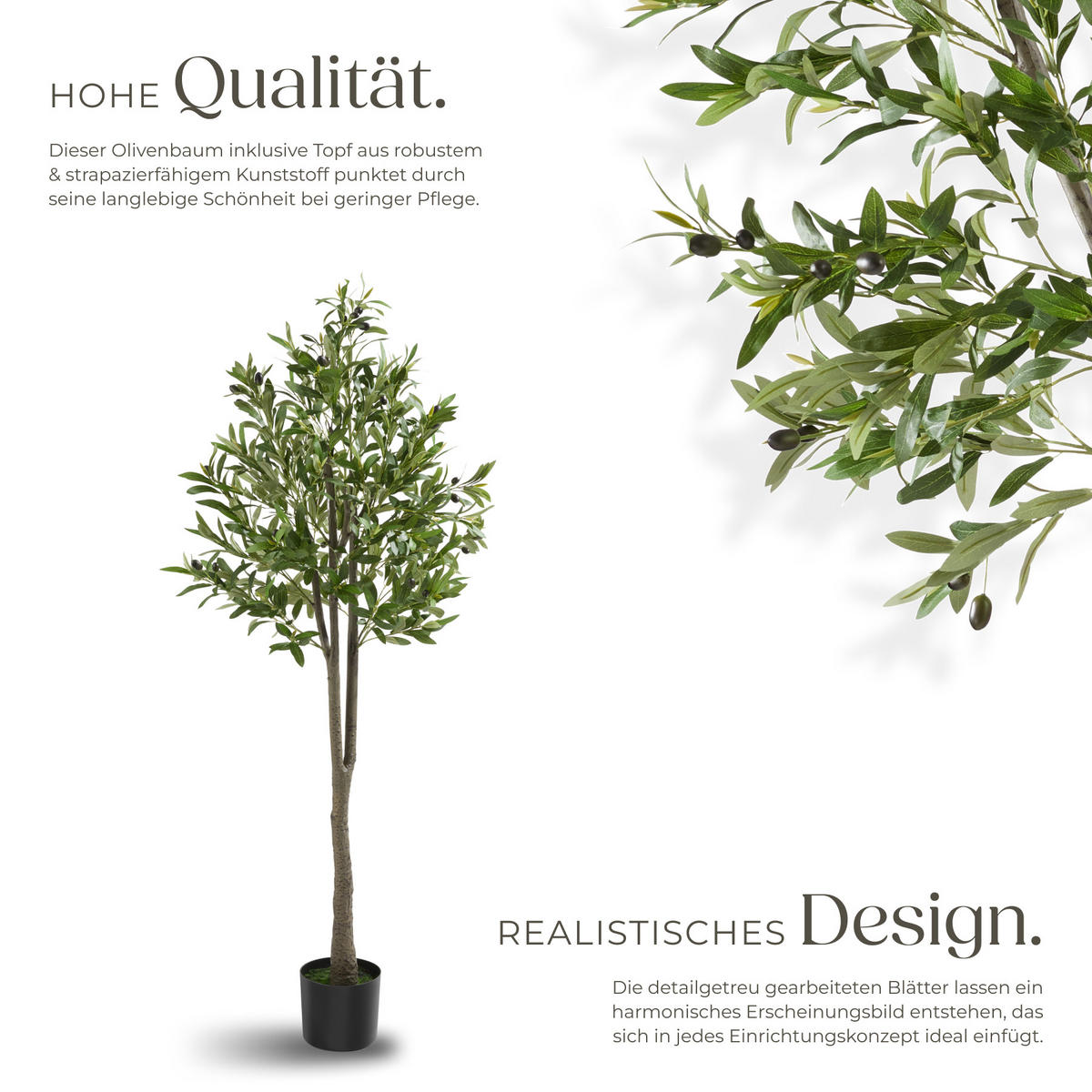 KÜNSTLICHER-OLIVENBAUM Oleand,stabiler Kunststoff-Blumentopf,grün - Grün, Kunststoff (150cm) - tectake