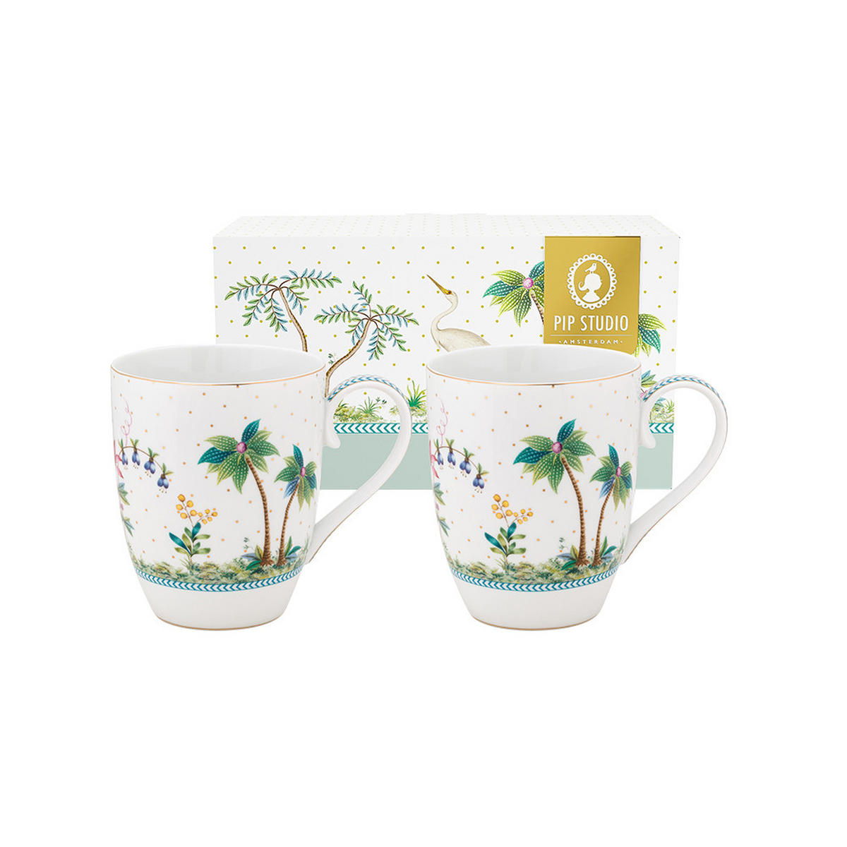 BECHER 2er-Set Large jolie punkte gold 350 ml - Weiß, Keramik (0.35L) - Pip Studio