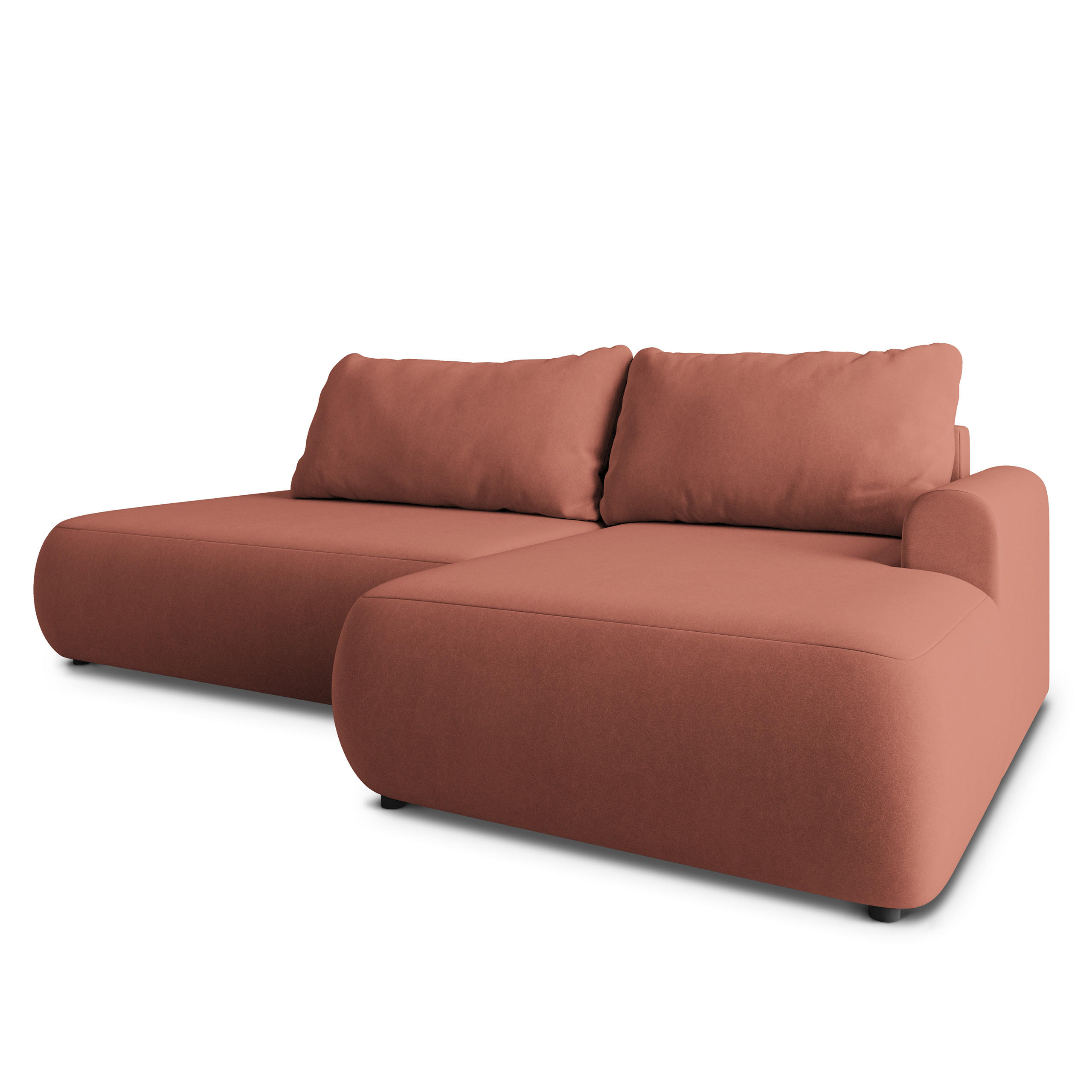 ECKSOFA NUVIRA CL R-S Koralle Samtstoff mit Schlaffunktion - Koralle, Holzwerkstoff/Textil (279/158cm) - MASSENO
