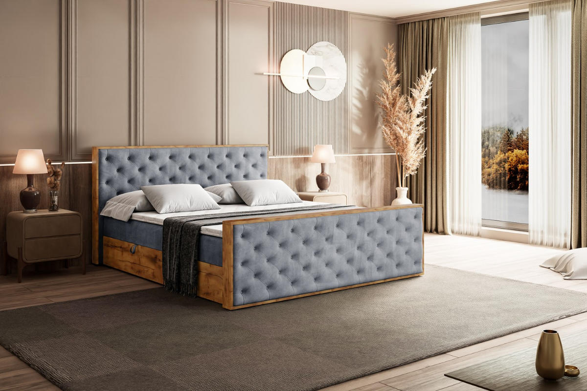 BOXBETT mit Matratze H4 und Lattenrost - LOLLI3-Z - 160x200 - Grau Casablanca - Grau, Holzwerkstoff (160/200cm) - ALTDECOR