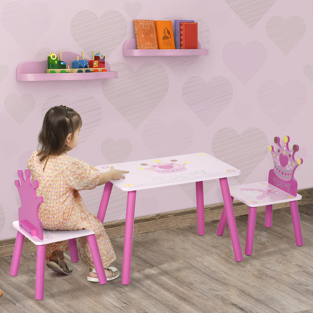 KINDERSITZGRUPPE DE-17499 3-teilig mit Kronenmotiv Rosé - Pink, Holzwerkstoff (34/42/55cm) - ComfortXL