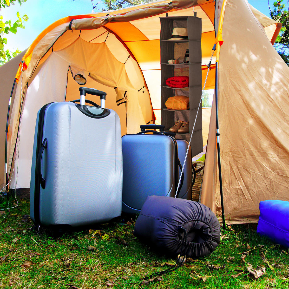 ZÁVESNÝ regál do skrine - sivá, kompozitné drevo/textil (30cm) - Relaxdays