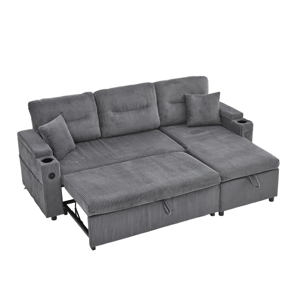 ECKSOFA DE-33730 mit Chaiselongue und Schubladenbett Anthrazitgrau - Anthrazit, Metall (212.5/136cm) - ComfortXL