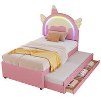 KINDERBETT 90/200 cm in Rosa mit Ausziehbett und Schublade, Einhorn-Design - Rosa, Holzwerkstoff/Textil (90/200cm) - CHICFURN