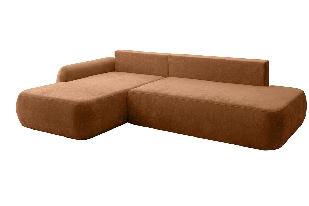 ECKSOFA Mit Schlaffunktion Und Bettkasten, Velvet-Stoff Vena, Honigfarbe, Links, HELA I - Honig, Holz (302/184cm) - Kaiser Möbel