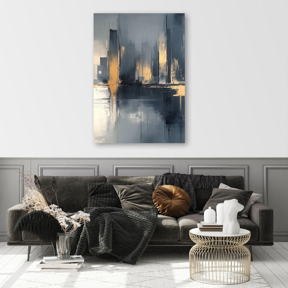 LEINWANDBILD Schwarz-Gold-Abstraktion 70x100cm - Grau, Textil (70/100cm) - Feeby