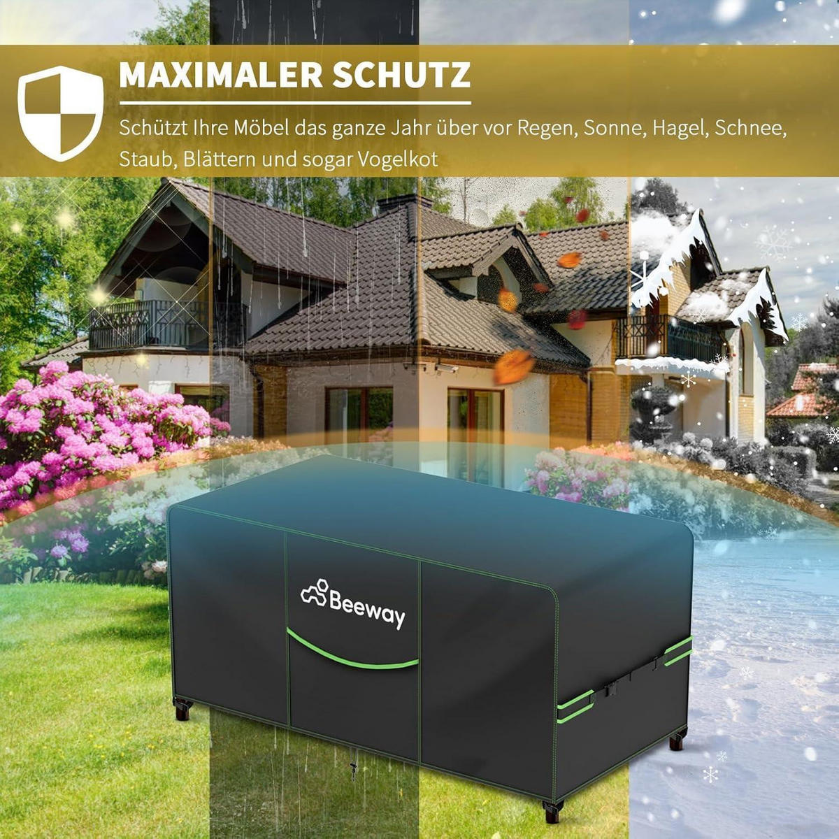 GARTENMÖBEL Abdeckung 300 x 200 x 92 cm Wasserdicht Schwarz - Schwarz, Kunststoff (200/92/300cm)
