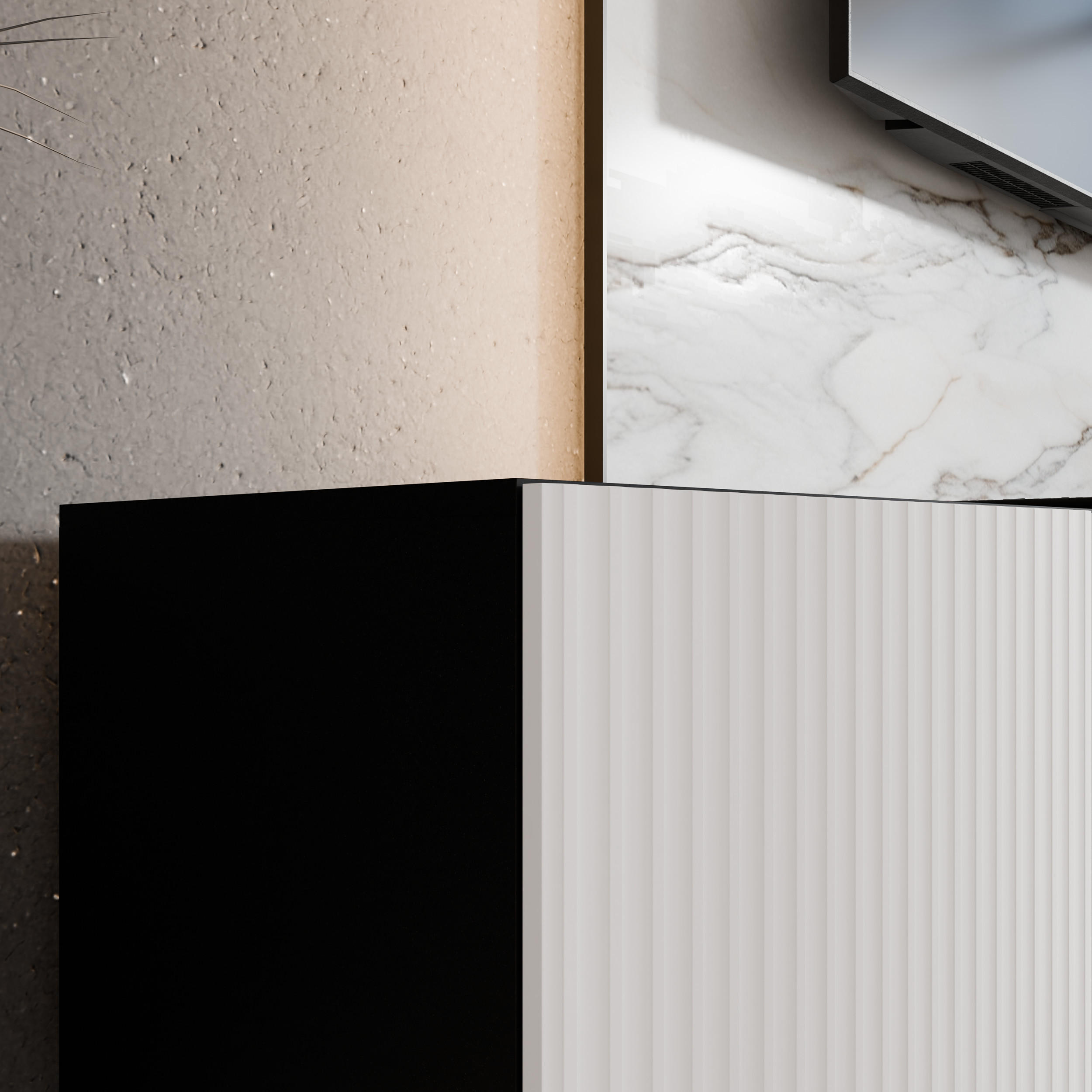 Thumbnail - Meblini Tv-Schrank, Schwarz, Weiß, Holzwerkstoff, 200x41x40 cm, Wohnzimmer, Wohnwände, Lowboards, Lowboards stehend