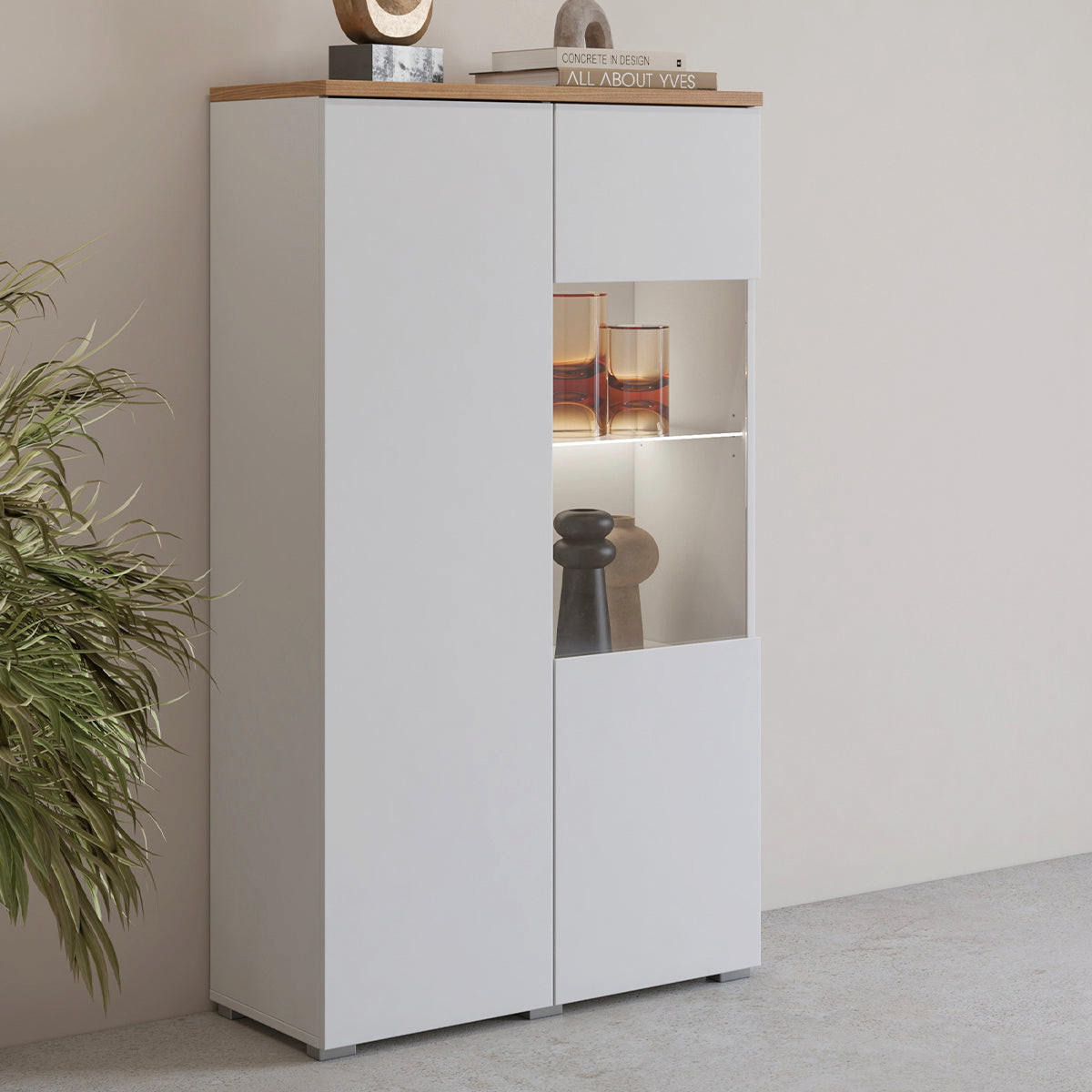 OMARA ZA POSODO Liko Bela in lesena - bela, leseni material (80/140/34.5cm) - Petits-meubles