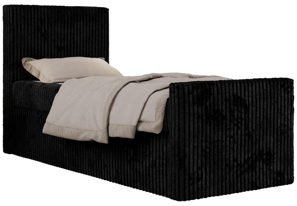 JUGENDBETT TILIO DUO 90/200 - Schwarz Cord - H4 - Links Seite - Schwarz, Textil (90/200cm) - MKS
