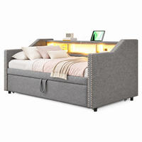POLSTERBETT 90/190 mit Ausziehbett, LED und USB-Anschluss in Hellgrau - Hellgrau, Holzwerkstoff/Textil (90/190cm) - EVRYAE