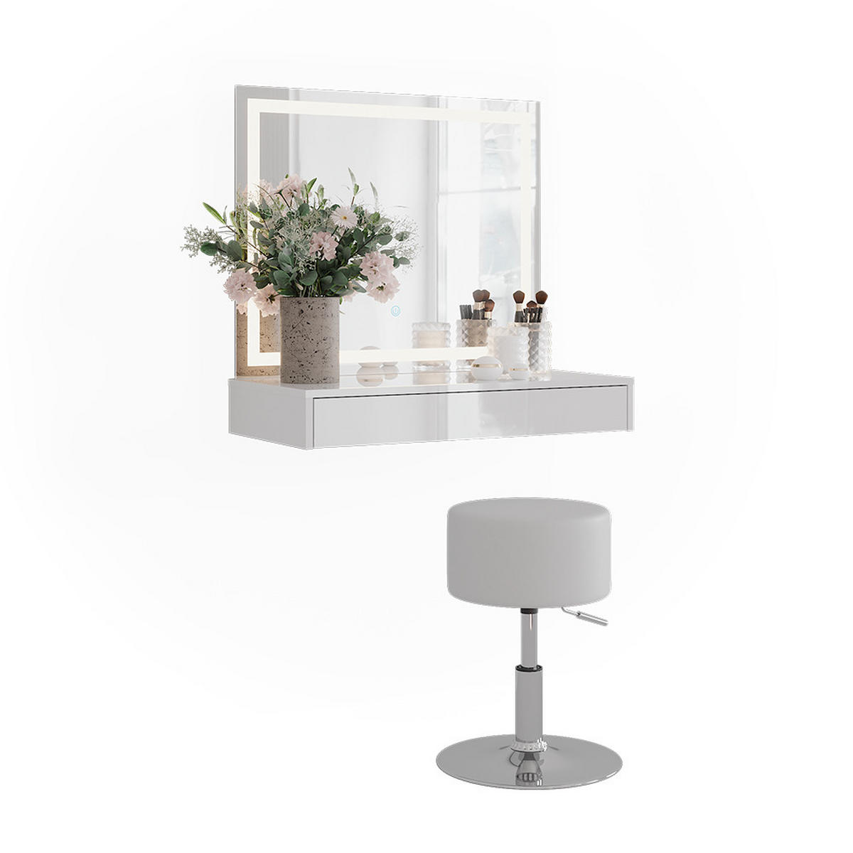 SCHMINKTISCH Sherry Weiß/Weiß Hochglanz 120 cm 3 Teile - Weiß Hochglanz, Holzwerkstoff (120/76/50.1cm) - Vicco