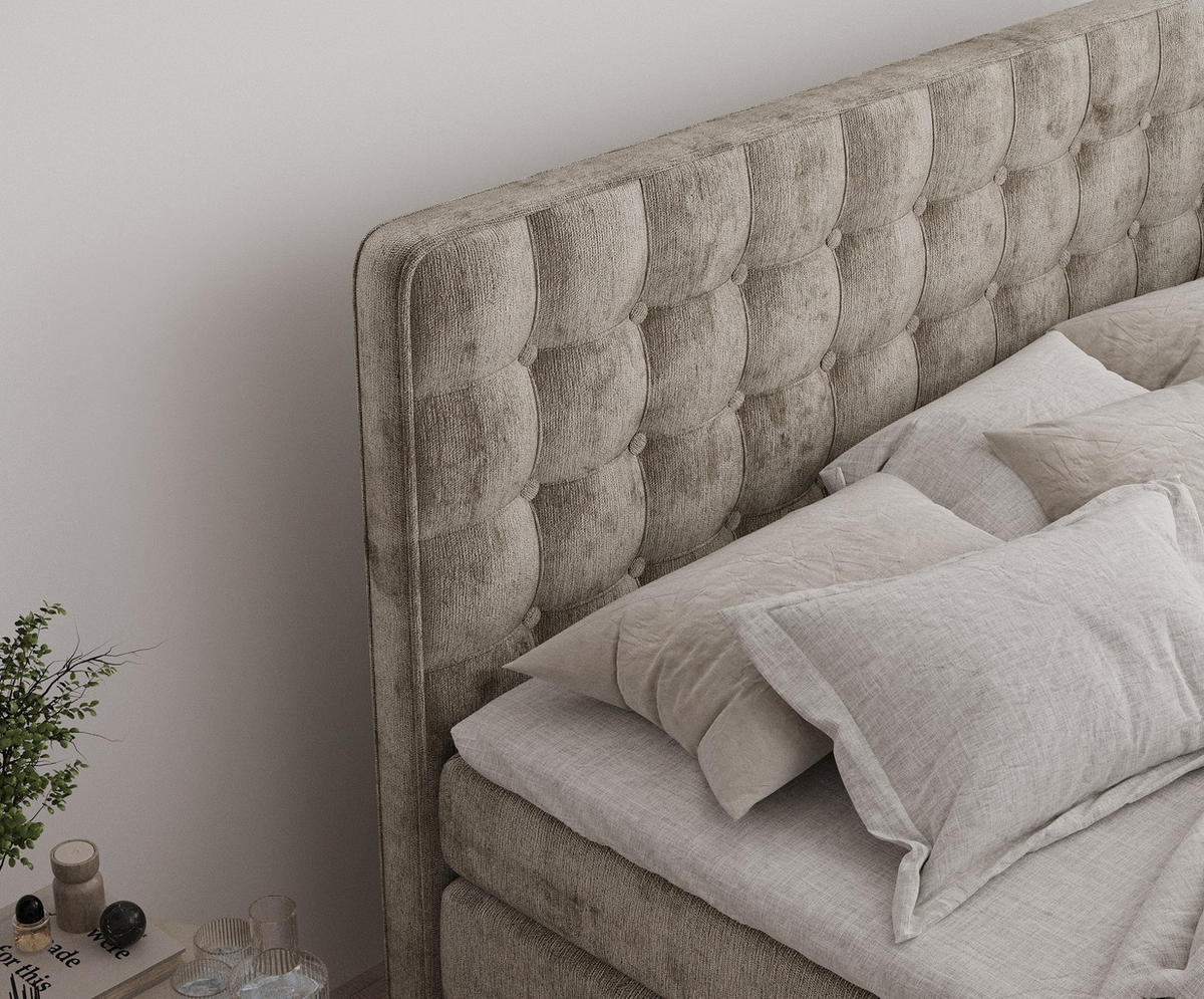 BOXSPRINGBETT Velouria Beige 140/200 cm - Beige/Schwarz, Holz/Holzwerkstoff (140/200cm) - Maison de Reve