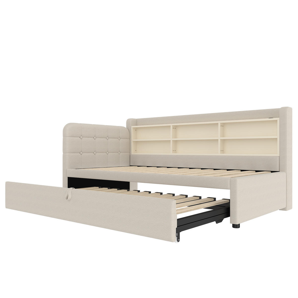 TAGESBETT 90/200 cm DE-04679, mit Ausziehbett-Design in Beige - Beige, Holzwerkstoff (90/200cm) - ComfortXL