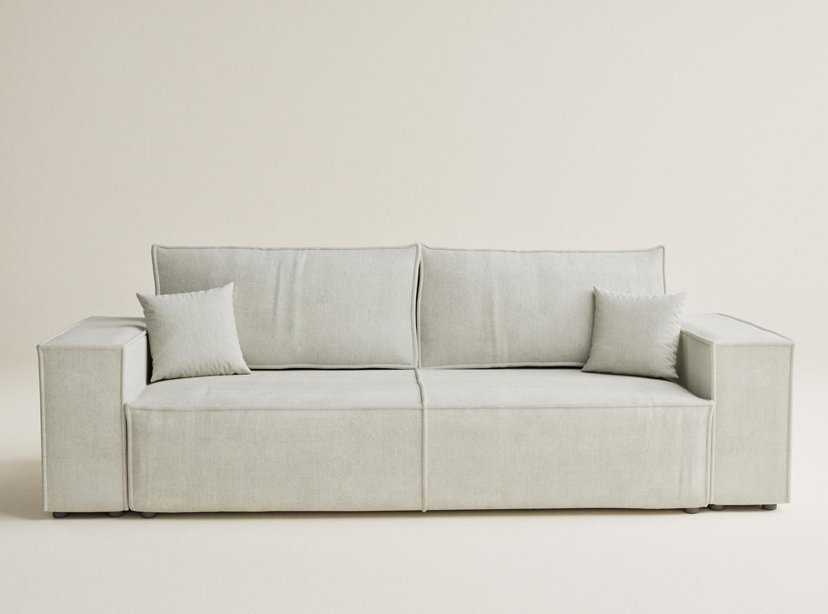 SOFA MIT SCHLAFFUNKTION Milos Creme Webstoff - Creme/Schwarz, Holz/Holzwerkstoff (255/70/105cm) - Maison de Reve