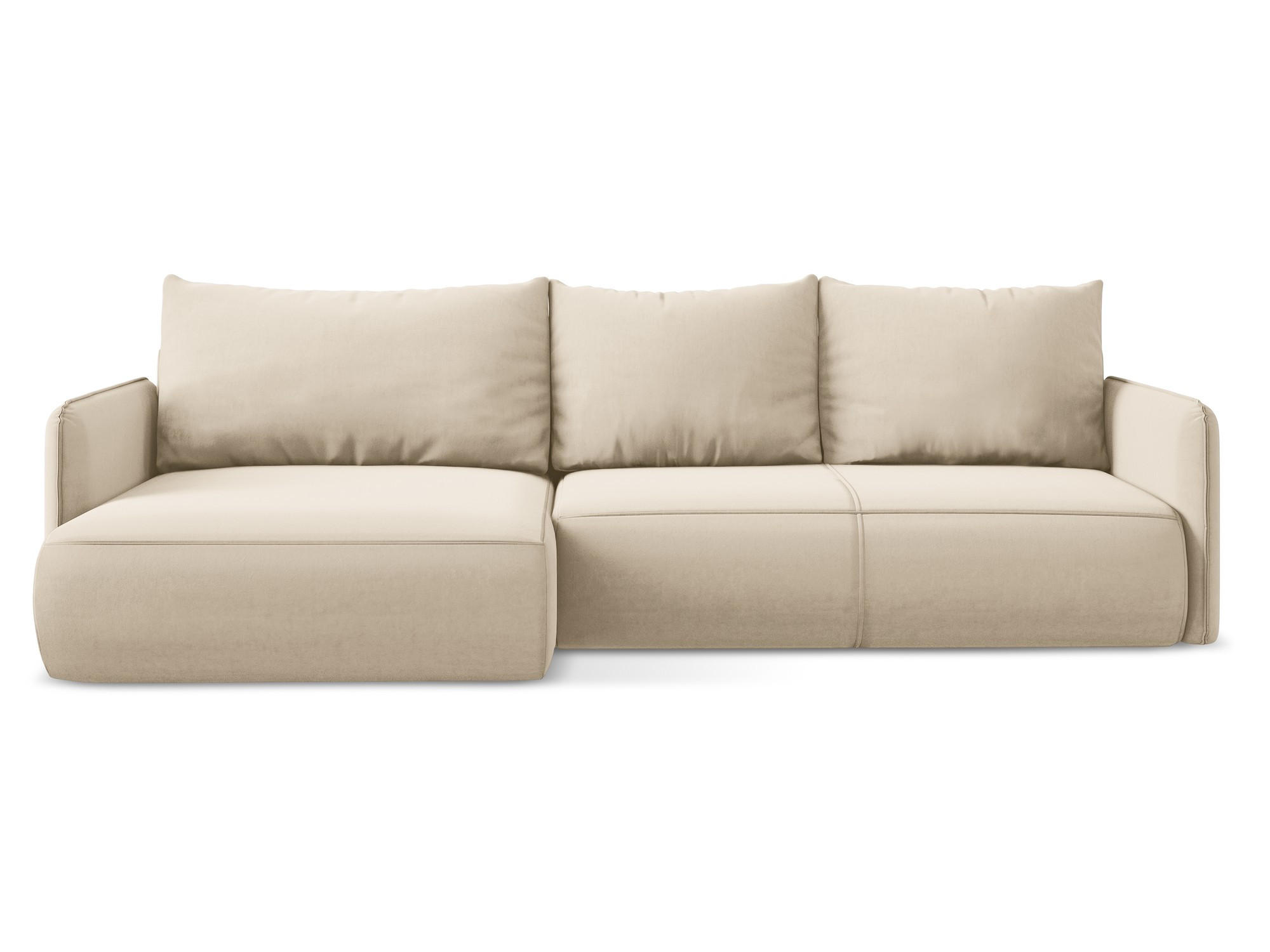 ECKSOFA mit Schlaffunktion Samt Stoff Beige - Beige/Creme, Kunststoff/Textil (148/240cm) - Makamii