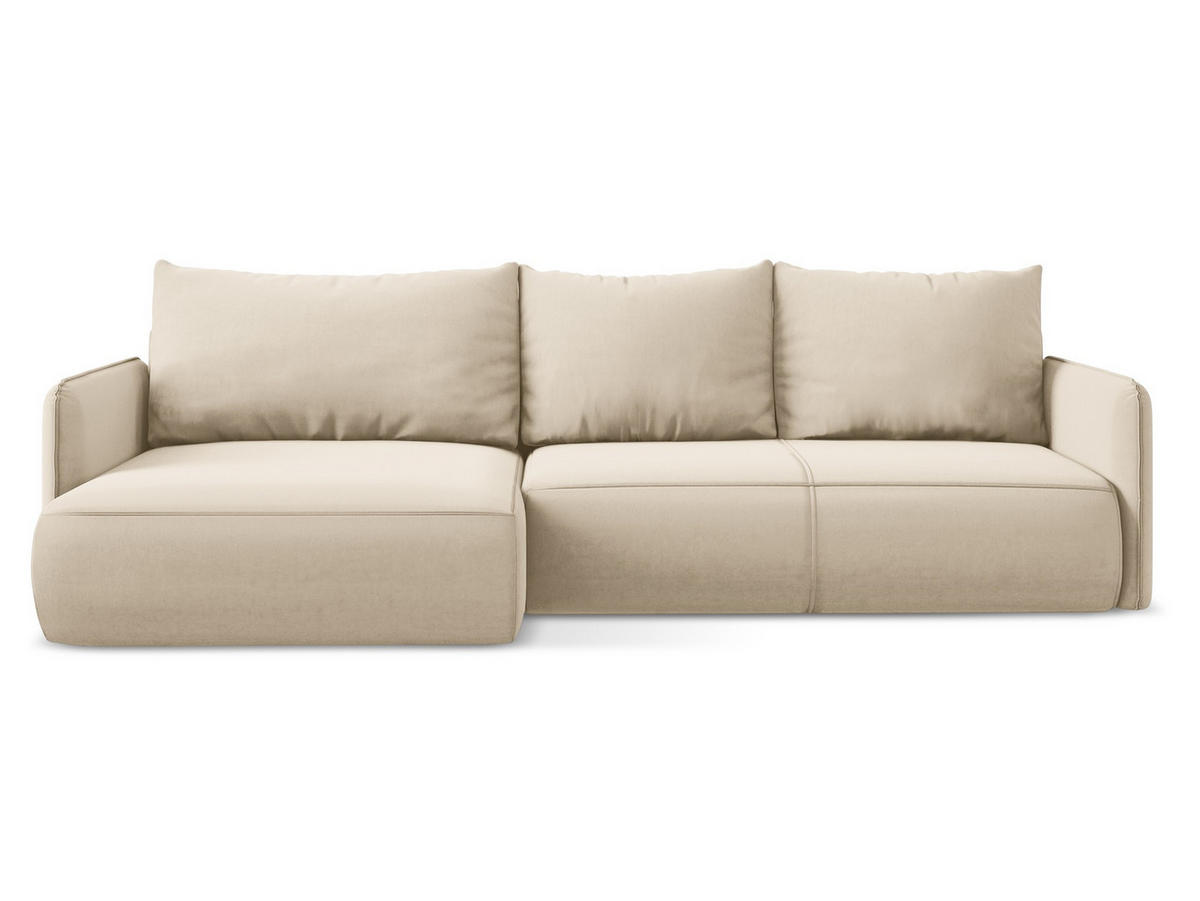 ECKSOFA mit Schlaffunktion Samt Stoff Beige - Beige/Creme, Kunststoff/Textil (148/240cm) - Makamii
