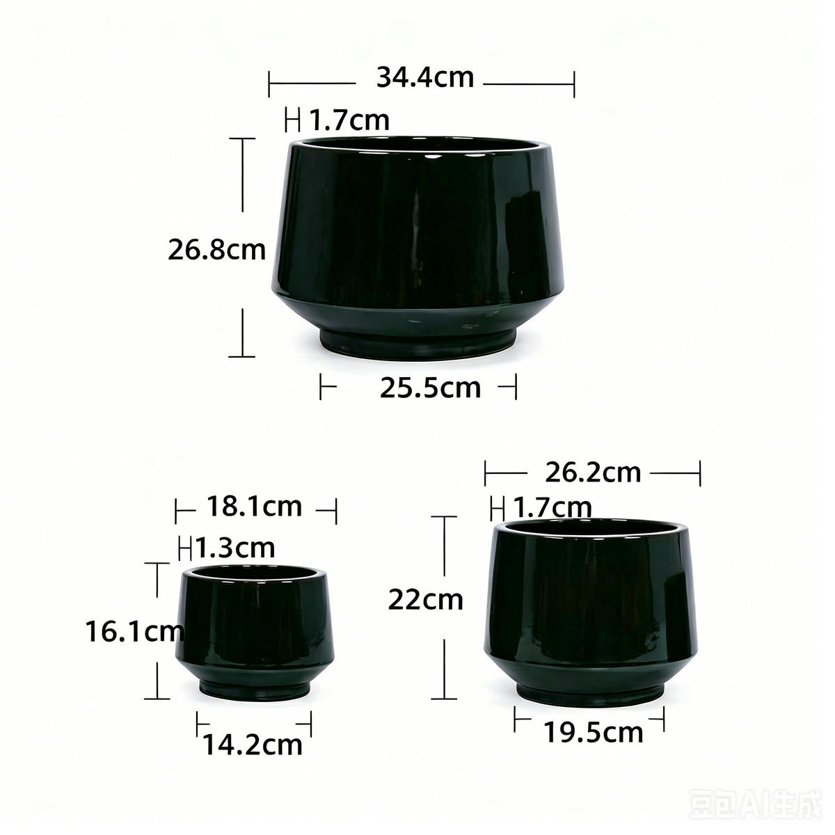 KERAMIKBLUMENTÖPFE, 3-teilig, 38,1/28/22,9cm, einfarbig dunkelgrün - Grün, Keramik (38/27/38cm) - Vallsero