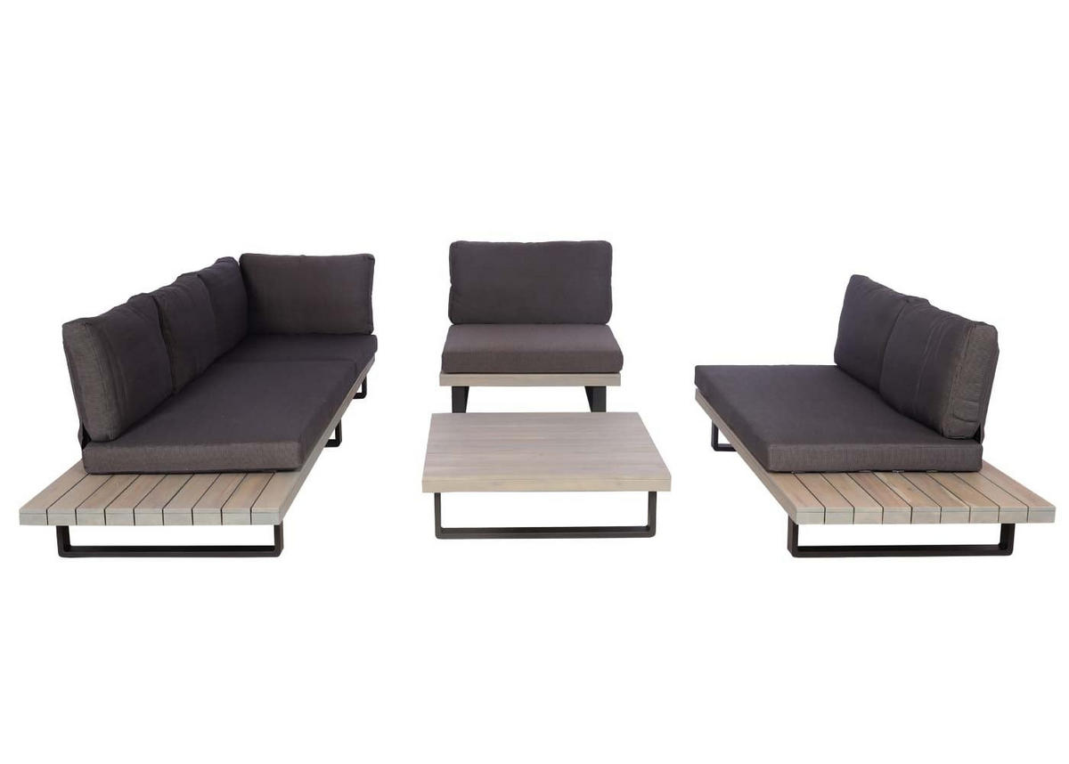 GARTENGARNITUR mit Sessel Grau Dunkelgrau - Grau, Holz - PROREGAL