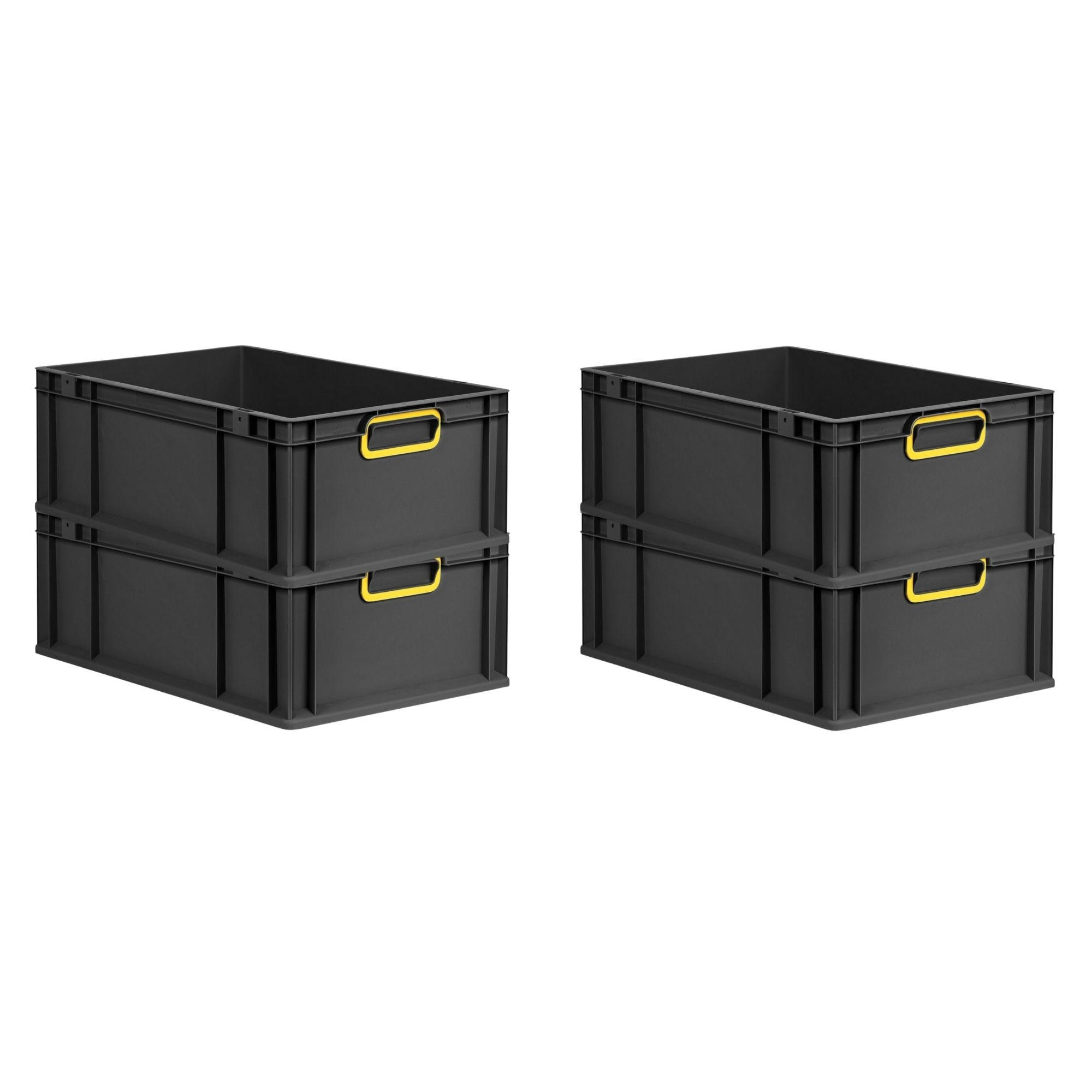 EUROBOX 4x NextGen Color 22x40x60 cm 44 Liter Griffe gelb zu, Schwarz - Gelb/Schwarz, Kunststoff (40/22/60cm) - PROREGAL