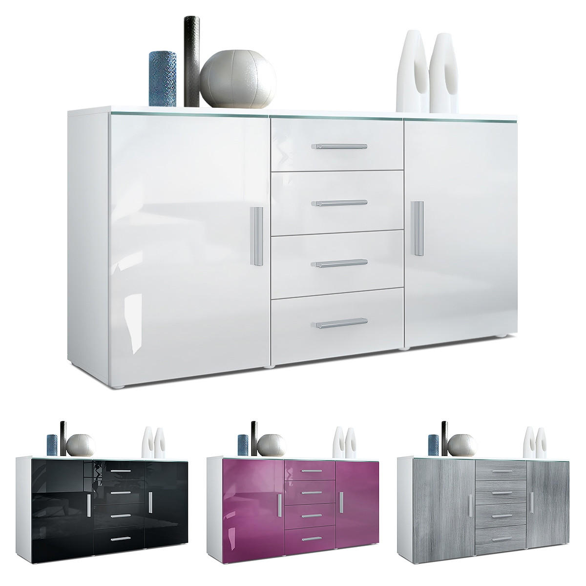 SIDEBOARD Verona Sandgrau Hochglanz - Sandfarben, Holzwerkstoff (139/72/35cm) - Vladon