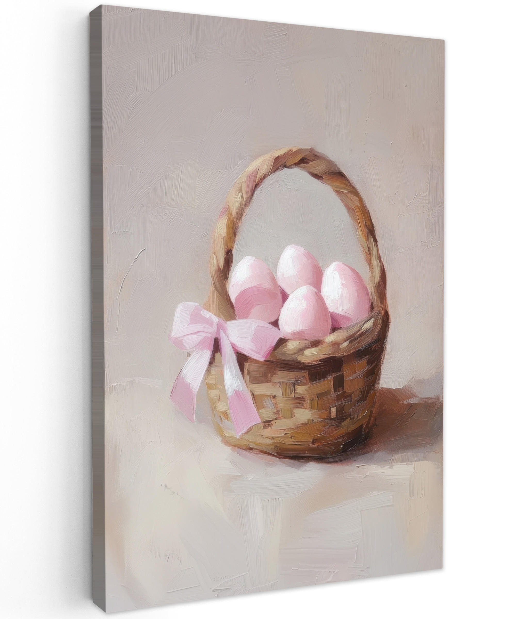MuchoWow OBRAZ NA PLÁTNĚ Košík - Vejce - růžový 80x120 cm