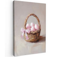 LEINWANDBILD Korb - Eier - Rosa Deko Groß 90x140 cm - Beige, Textil (90/140cm) - MuchoWow
