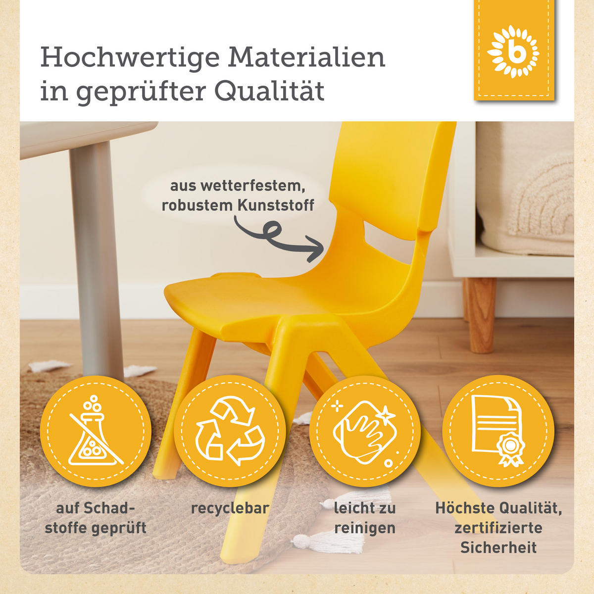 KINDERSTUHL bis 80 kg belastbar - ab 12 - Gelb, Kunststoff (34/51.5/36cm) - Bieco Spielwaren