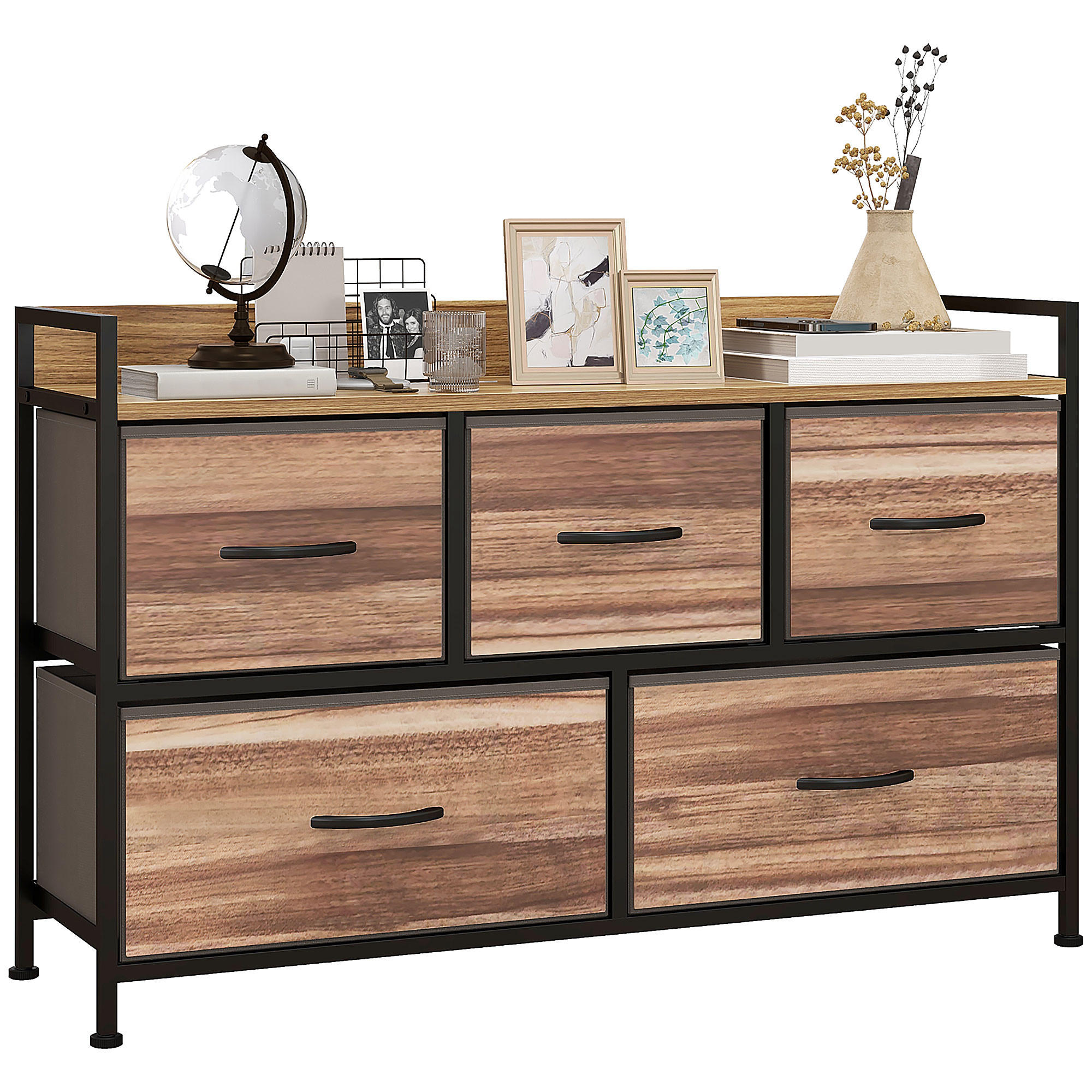 KOMMODE Schwarz mit 5 Schubladen 98/29/63 cm - Eichefarben, Textil (98/63/29cm) - PANGIVO