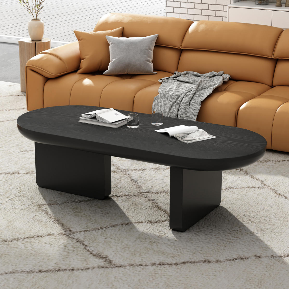 COUCHTISCH 119,7/49,8/35,5 cm in Schwarz aus MDF, oval und minimalistisch - Schwarz, Holzwerkstoff (49.8/119.7/35.5cm) - BEAOK