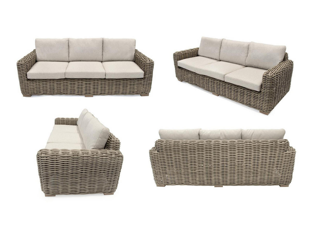 LOUNGE-SET Trinidad Beige 5-Sitzer Polyrattan Sinterstein-Tisch höhenverstellbare Füße - Beige, Naturmaterialien - Green Spirit