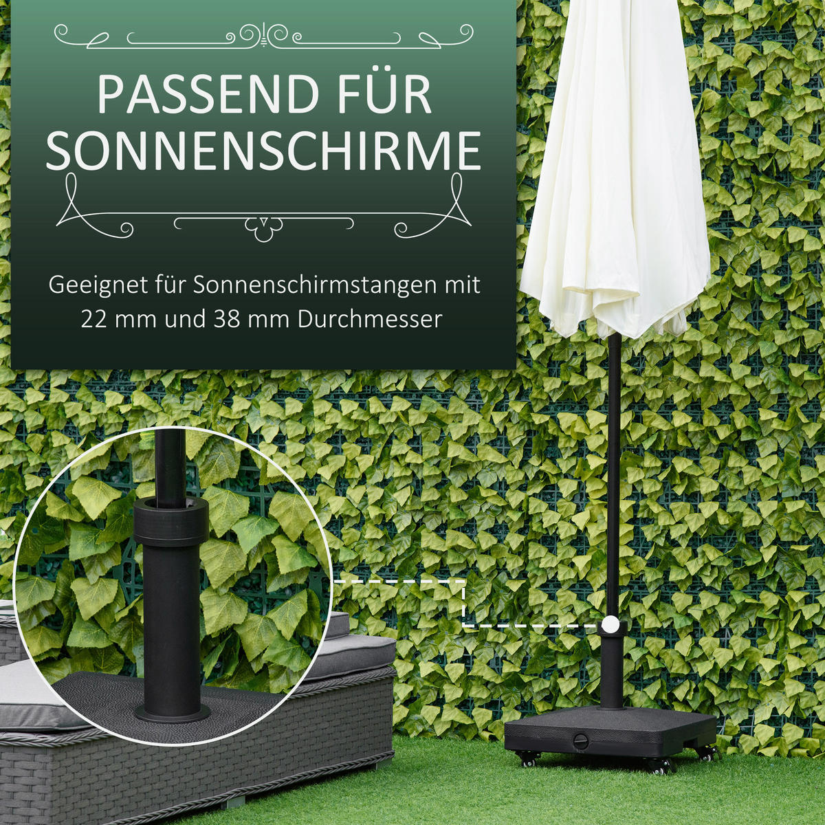 SCHIRMSTÄNDER, HDPE, Schwarz - Schwarz, Kunststoff (45/45cm) - Outsunny
