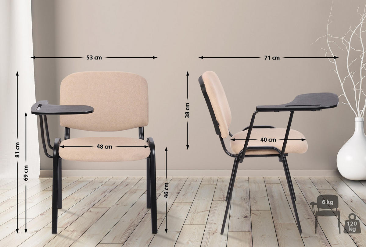 BESUCHERSTUHL Stoff Creme - Creme/Schwarz, Textil/Metall (53/81/71cm) - CLP