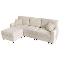 ECKSOFA 223/146/84 cm Beige mit 1 Fußhocker, 2 quadratischen Kissen, 1 USB-Anschluss und 1 Type-C-Anschluss - Beige, Textil (146/84/223cm) - Oxeza